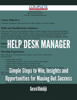 Cover image for Help Desk Manager - Simple Steps to Win, Insights and Opportunities for Maxing Out Success