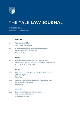 Cover image for Yale Law Journal: Volume 122, Number 1 - October 2012
